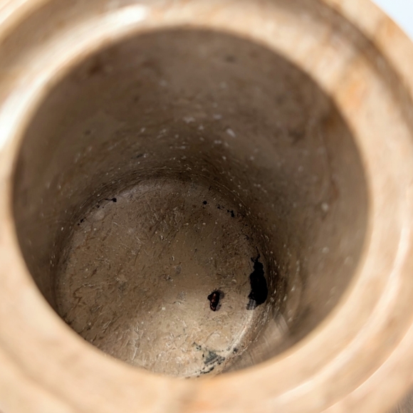 Small Warm Tan & Brown Marble Solid Stone Footed Vase Lots Of Beautiful Vaining - Picture 7 of 7